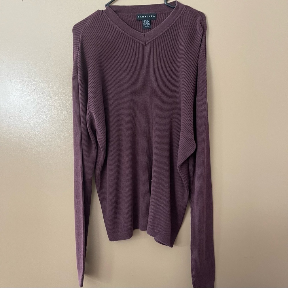 Barracuda MENS silk and cotton v neck plum sweater size XL
